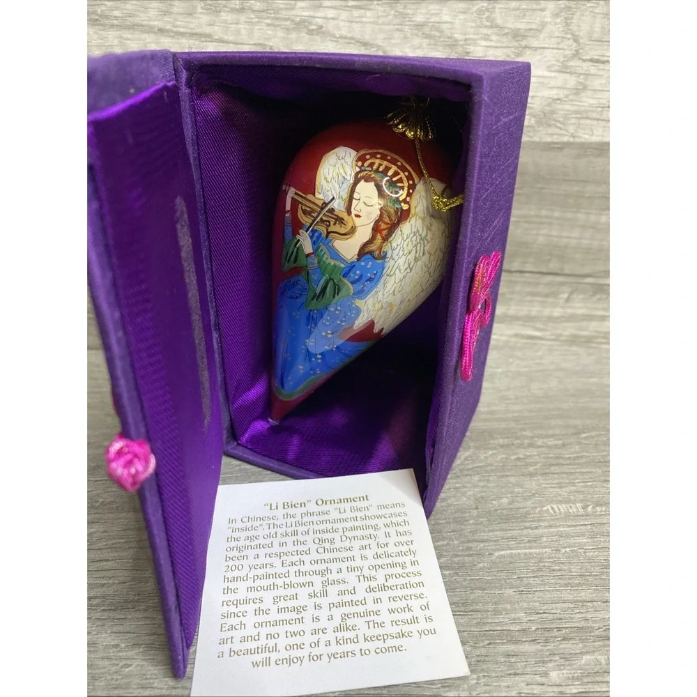 Pier 1 Imports Li Bien Christmas Angel Violin Red Glass Teardrop Ornament 2017